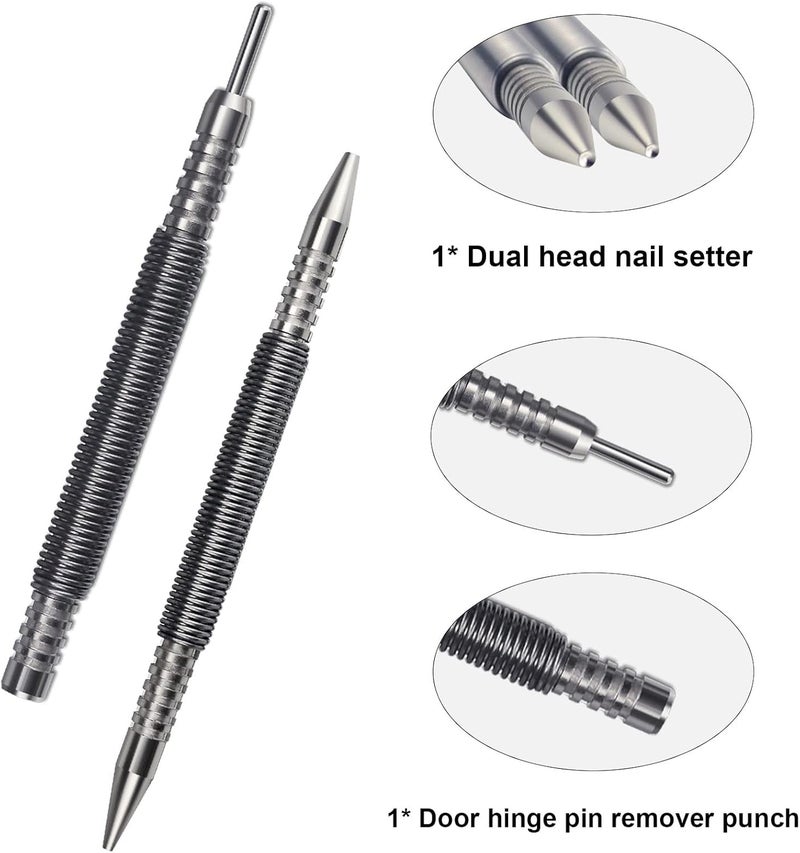 Pimio Spring Nail Set Dual Head Nail Setter Nail Punch with Door Pin Removal Tool Set Spring Hinge Pin Tool, 1/32”x1/16" Nail Setter and Hinge Pin Punch - Image 3